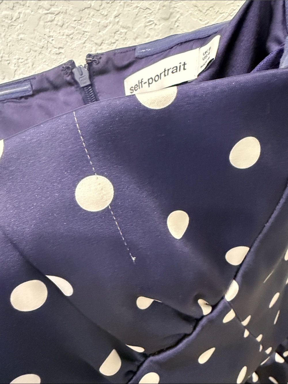 Self-Portrait Navy and White Polka Dot Strapless Midi Dress - Picture 7 of 11